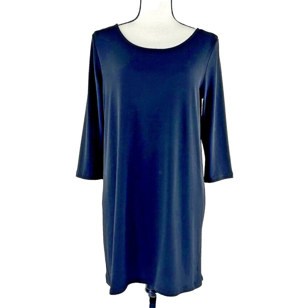 Clara Sum Woo Tunic Black Stretch Scoop Neck 3/4 Sleeves Lagenlook Blouse EUC M